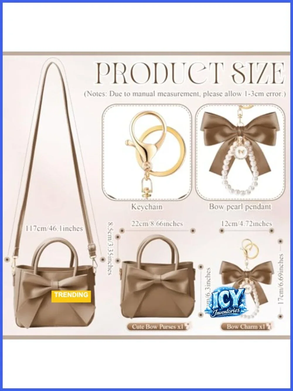 Leather Crossbody Bag with Bow Pendant Adjustable Strap Purse Women Gift